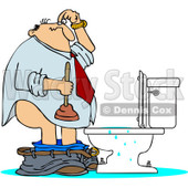 Clipart Man With A Plunger Over A Clogged Toilet - Royalty Free Vector Illustration © djart #1082267