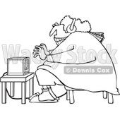 Clipart Outlined Cold Woman Wearing Bunny Slippers And Muffs By A Space Heater - Royalty Free Vector Illustration © djart #1082536