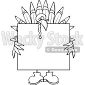 Clipart Outlined Turkey Holding A Thanksgiving Sign - Royalty Free Vector Illustration © djart #1083580