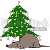 Clipart Dog Under A Christmas Tree Decorated With Bones - Royalty Free Vector Illustration © djart #1087452