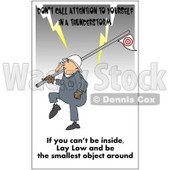 Clipart Worker Carrying A Flag Pole In A Lightning Storm With A Safety Warning - Royalty Free Illustration © djart #1087735
