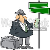 Clipart Lost Man Holding Directions Under Street Signs - Royalty Free Vector Illustration © djart #1089369