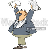 Clipart Business Man Holding Up Documents And Shouting - Royalty Free Vector Illustration © djart #1089374