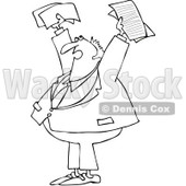 Clipart Outlined Business Man Holding Up Documents And Shouting - Royalty Free Vector Illustration © djart #1089375