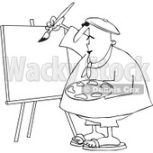 Clipart Outlined Artist Painter Working On A Blank Canvas - Royalty Free Vector Illustration © djart #1091963