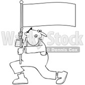 Clipart Outlined Man Shouting And Carrying A Flag - Royalty Free Vector Illustration © djart #1091972