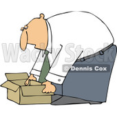 Clipart Business Man Bending Over To Pick Up An Open Box - Royalty Free Vector Illustration © djart #1091976