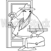 Clipart Outlined Door To Door Salesman Knocking - Royalty Free Vector Illustration © djart #1094164