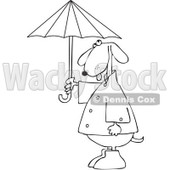 Clipart Outlined Dog Standing Upright In Rain Gear And Holding An Umbrella - Royalty Free Vector Illustration © djart #1095338