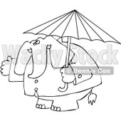 Clipart Outlined Elephant In A Rain Coat Under An Umbrella - Royalty Free Vector Illustration © djart #1095547