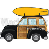 Clipart Black Woodie Station Wagon With A Surfboard On Top - Royalty Free Vector Illustration © djart #1095766
