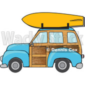 Clipart Blue Woodie Station Wagon With A Surfboard On Top - Royalty Free Vector Illustration © djart #1095767