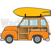 Clipart Orange Woodie Station Wagon With A Surfboard On Top - Royalty Free Vector Illustration © djart #1095770