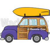 Clipart Purple Woodie Station Wagon With A Surfboard On Top - Royalty Free Vector Illustration © djart #1095772