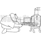 Clipart Outlined Kneeling Man In Front Of His Heat Stove To Light A Fire - Royalty Free Vector Illustration © djart #1098195