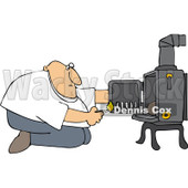 Clipart Man Kneeling In Front Of His Heat Stove To Light A Fire - Royalty Free Vector Illustration © djart #1098196