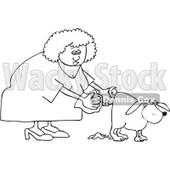 Clipart Outlined Woman Holding A Bag And Picking Up Dog Poop - Royalty Free Vector Illustration © djart #1098905