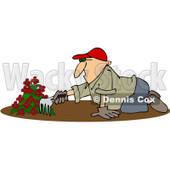 Clipart Man Raking Dirt In A Flower Garden - Royalty Free Vector Illustration © djart #1100923