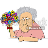 Clipart Grumpy Old Lady Holding A Bouquet Of Daisies And A Cigarette - Royalty Free Vector Illustration © djart #1101598