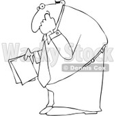 Clipart Outlined Businessman Holding Documents And Picking His Nose - Royalty Free Vector Illustration © djart #1101691