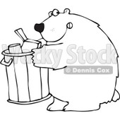 Clipart Outlined Bear Getting Into A Garbage Can - Royalty Free Vector Illustration © djart #1101692