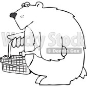 Clipart Outlined Bear Carrying A Picnic Basket And Wine - Royalty Free Vector Illustration © djart #1103611