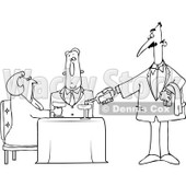 Clipart Outlined Waiter Serving Wine To A Couple At A Restaurant - Royalty Free Vector Illustration © djart #1105044