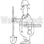 Clipart Outlined Construction Worker Man Holding A Shovel - Royalty Free Vector Illustration © djart #1105045