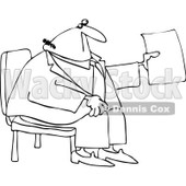 Clipart Outlined Businessman Sitting And Holding Up A Piece Of Paper - Royalty Free Vector Illustration © djart #1105902