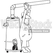 Clipart Outlined Man Installing A Hot Water Heater - Royalty Free Vector Illustration © djart #1105906