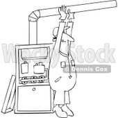 Clipart Outlined Furnace Installer Man Adjusting A Pipe - Royalty Free Vector Illustration © djart #1106253