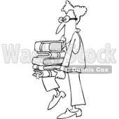 Clipart Outlined Geeky Man Supporting A Stack Of Books On His Knee - Royalty Free Vector Illustration © djart #1108689