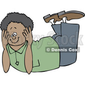 Clipart Happy Black Boy Resting On His Belly And His Head Propped In His Hands - Royalty Free Vector Illustration © djart #1108871