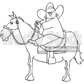 Clipart Outlined Cartoon Cowboy Holding The Reins While On Horseback - Royalty Free Vector Illustration © djart #1109825