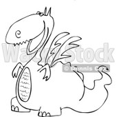 Clipart Outlined Cartoon Happy Dragon Grinning - Royalty Free Vector Illustration © djart #1109826