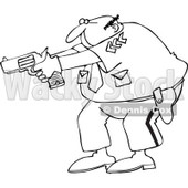 Clipart Outlined Cartoon Police Officer Aiming His Gun - Royalty Free Vector Illustration © djart #1109827