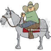 Clipart Cartoon Cowboy Holding The Reins While On Horseback - Royalty Free Vector Illustration © djart #1109831
