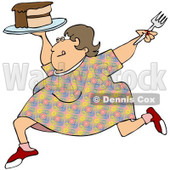 Clipart Cartoon Happy Obese Woman Running With Cake - Royalty Free Illustration © djart #1109837