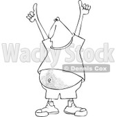 Clipart Outlined Cartoon Man Holding Two Thumbs Up High And Showing His Hairy Belly - Royalty Free Vector Illustration © djart #1110162