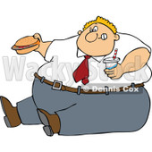 Clipart Cartoon Unhealthy Obese Man Eating A Hamburger And Holding A Soda - Royalty Free Vector Illustration © djart #1110169