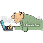 Clipart Man Propped Up On His Elbows And Using A Laptop On The Floor - Royalty Free Vector Illustration © djart #1110923