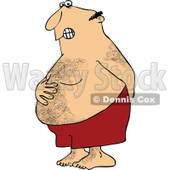 Clipart Hairy Chubby Man Holding His Tunny And Butt And Trying To Hold In A Bowel Movement - Royalty Free Vector Illustration © djart #1111584