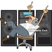 Clipart Chubby Man Rocking Out To Music Wearing Headaphones And Rolling In A Chair By A Stereo - Royalty Free Vector Illustration © djart #1111586