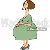 Clipart Pregnant Brunette Caucasian Woman Resting Her Hand On Her Large Belly - Royalty Free Vector Illustration © djart #1111977