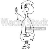 Clipart Outlined Female College Graduate Holding Her Hand Up - Royalty Free Vector Illustration © djart #1111987