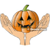 Clipart Hands Holding A Grinning Carved Halloween Jackolantern Pumpkin - Royalty Free Illustration © djart #1112772