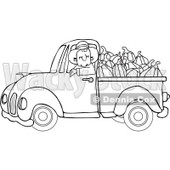 Clipart Outlined Cowboy Pumpkin Farmer Driving A Load In His Pickup Truck - Royalty Free Vector Illustration © djart #1112775