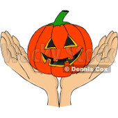 Clipart Hands Holding A Carved Halloween Jackolantern Pumpkin - Royalty Free Vector Illustration © djart #1112779