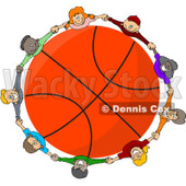 Clipart Diverse Kids Holding Hands Around A Basketball - Royalty Free Vector Illustration © djart #1112788
