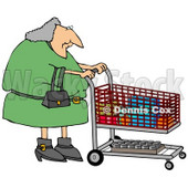 Gray Haired Woman Pushing a Shopping Cart in a Grocery Store Clipart Picture © djart #11138